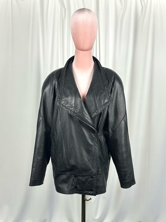 Danier Jackets & Blazers - Vintage 80s Danier Sport Black Leather Oversized Moto Jacket XS/S